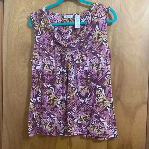 Liz and Co scoop neck tank top triangular and floral pattern - Picture 1 of 12